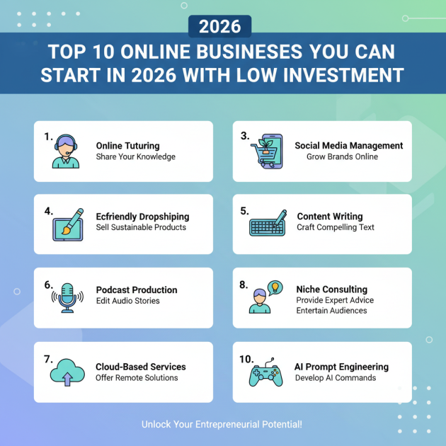 Top 10 Online Businesses You Can Start in 2026 with Low Investment